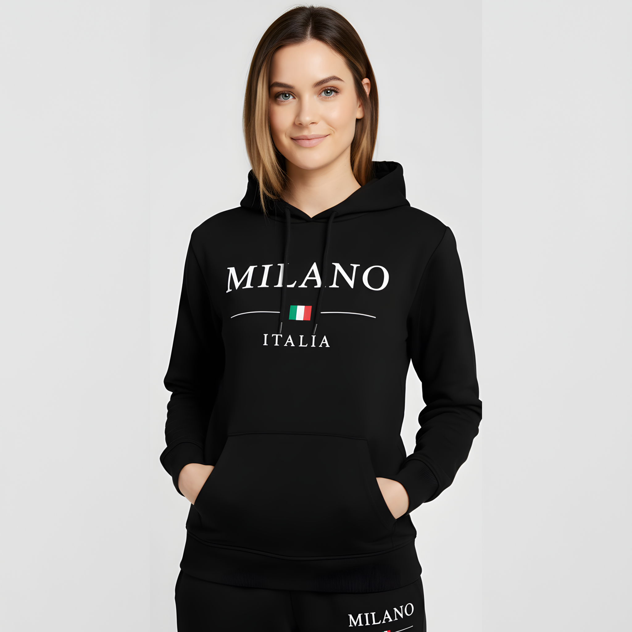 Milano Italia Women's Black Sweat Suit - Premium Hoodie & Joggers Set