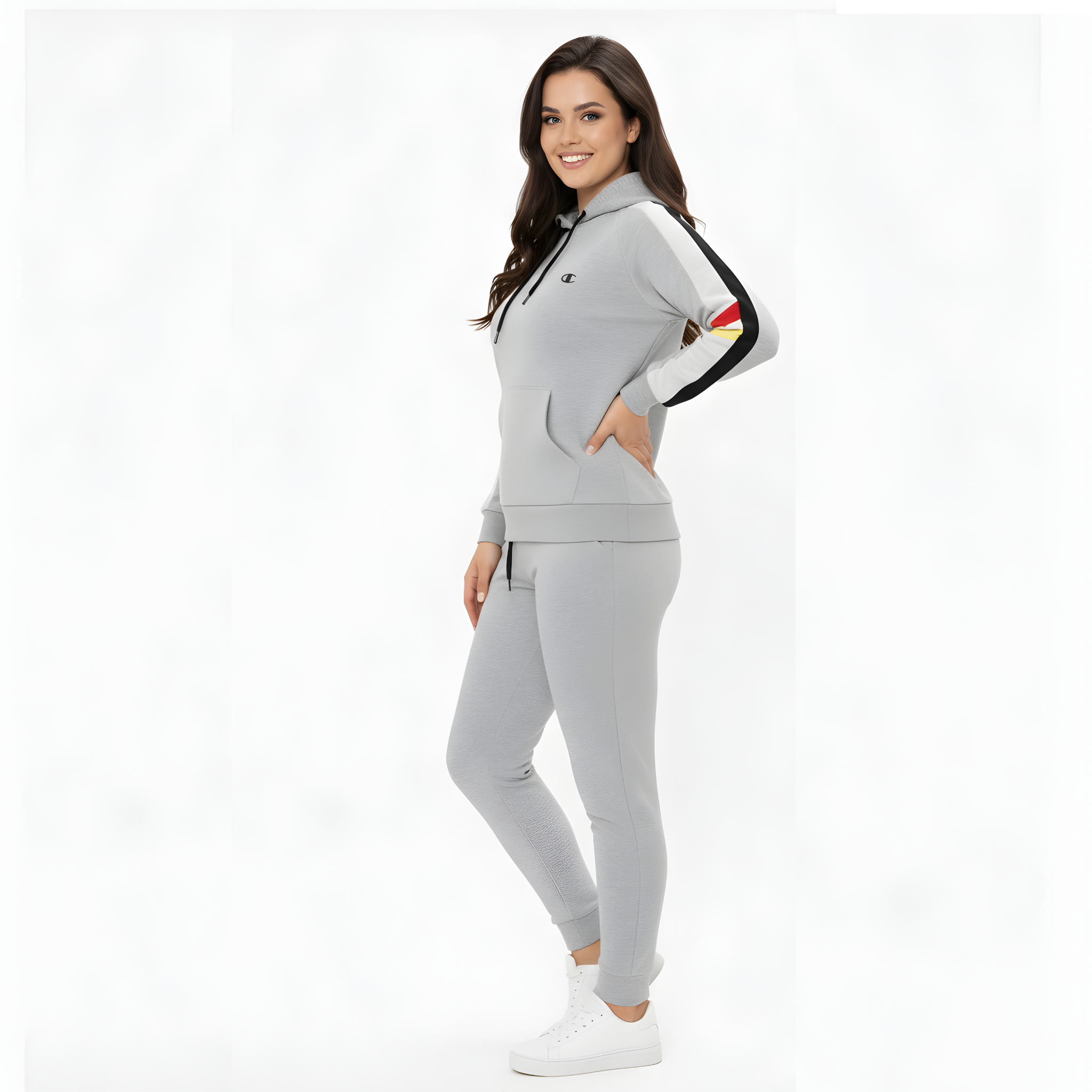 Women's Grey Striped Detail Sweat Suit - Hoodie & Joggers Set