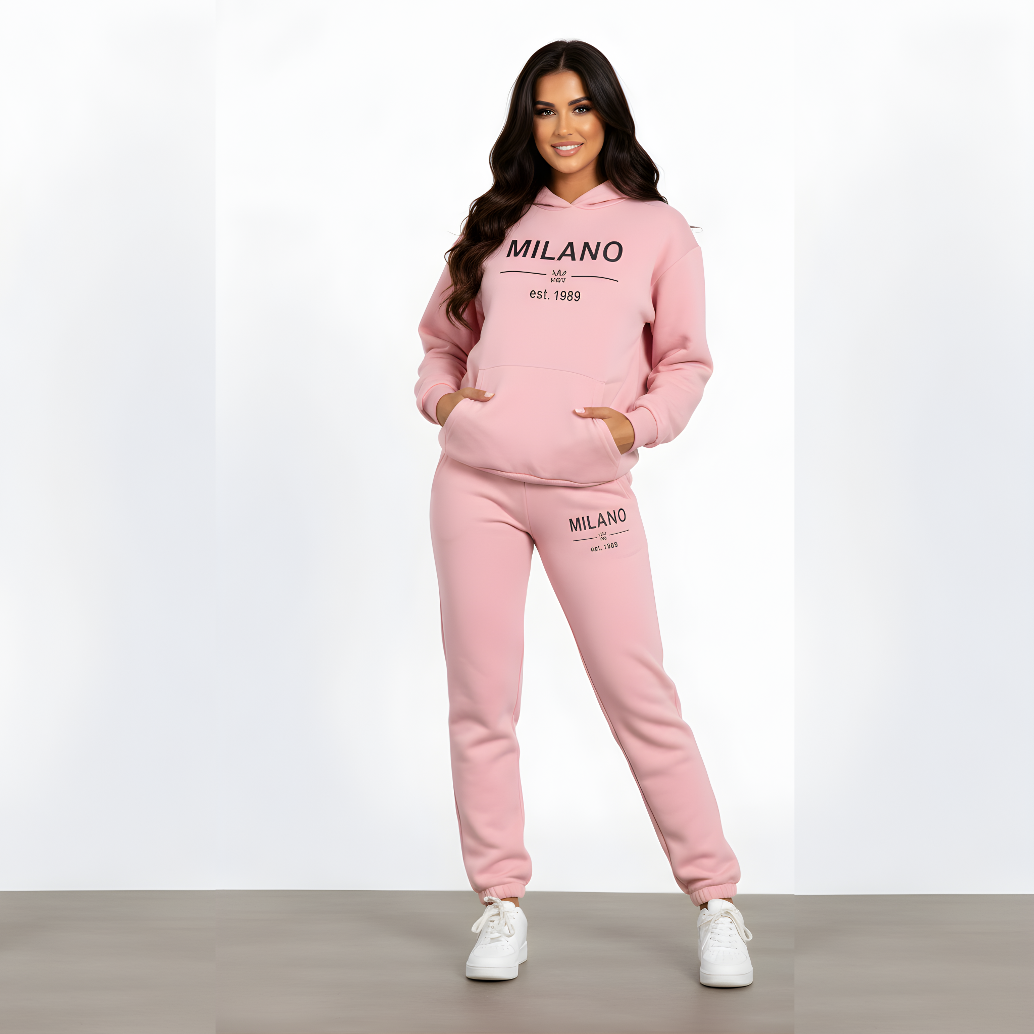 Milano Est. 1990 Women's Pink Sweat Suit - Cozy Hoodie & Joggers Set