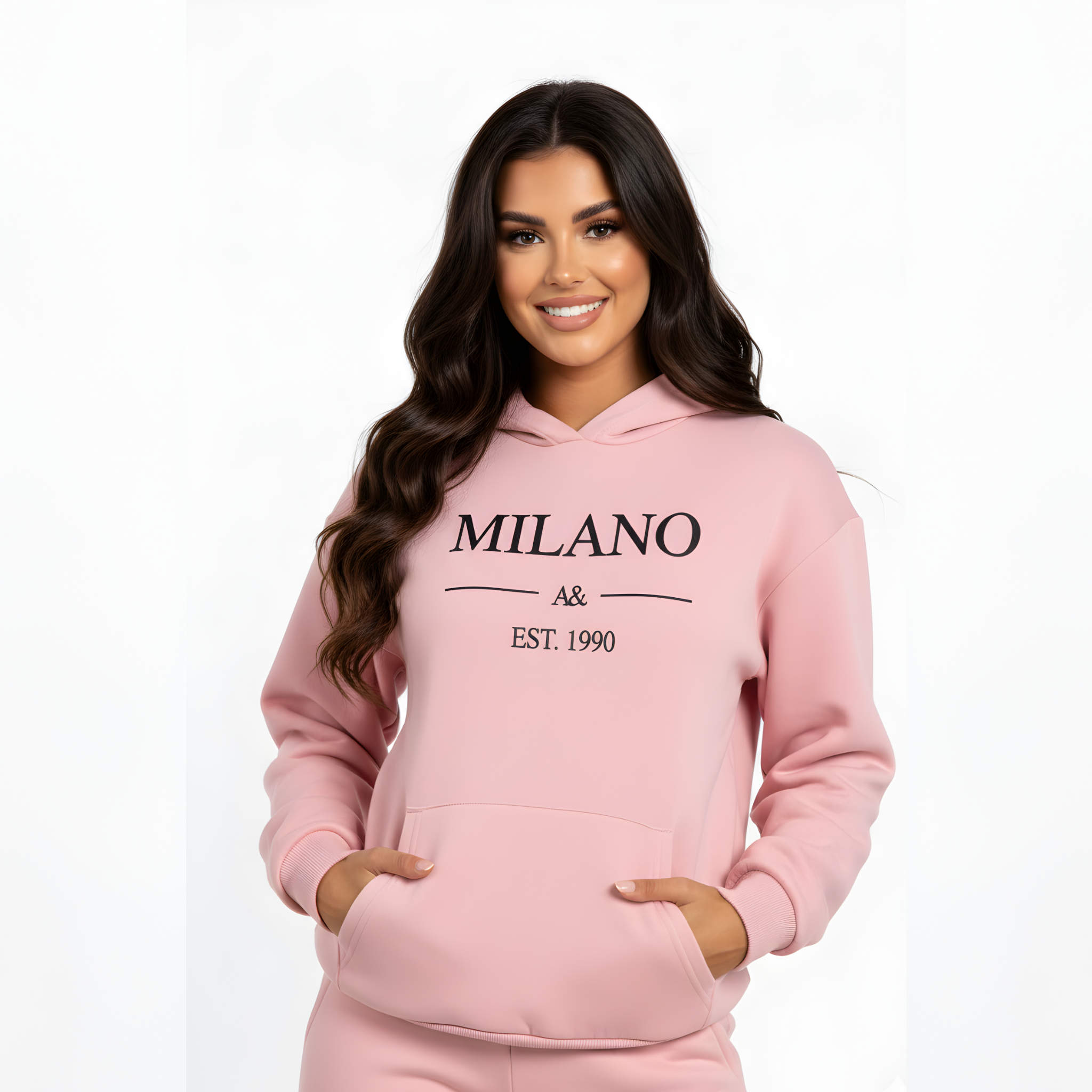 Milano Est. 1990 Women's Pink Sweat Suit - Cozy Hoodie & Joggers Set