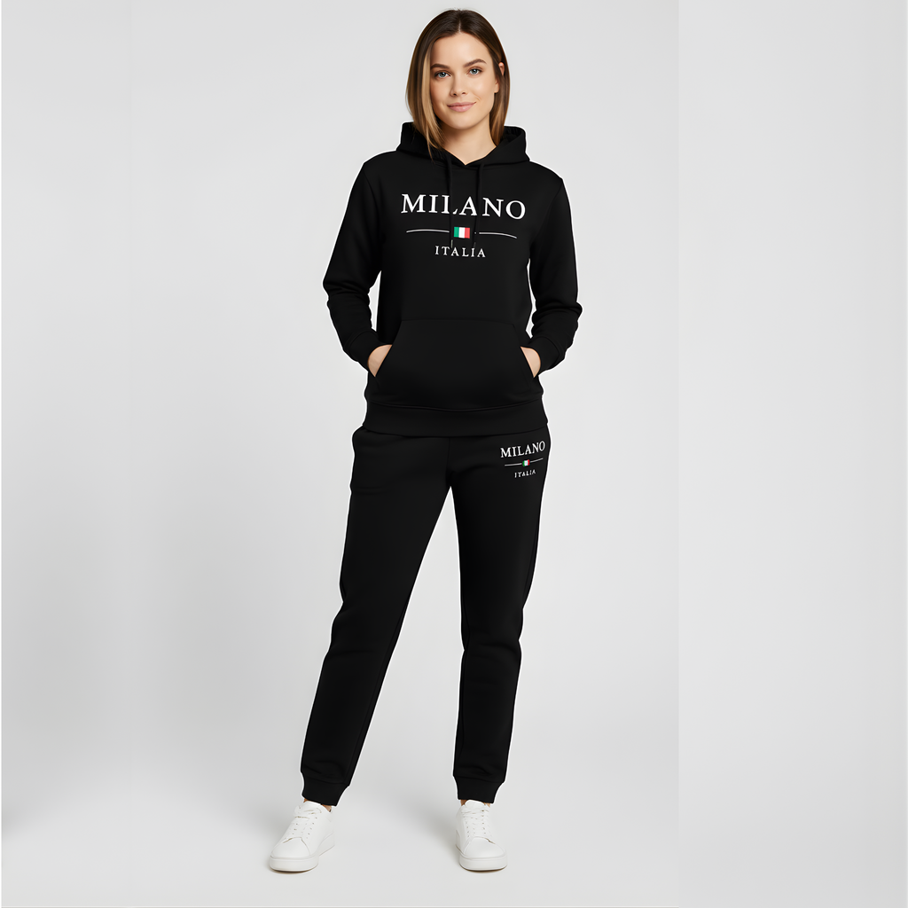 Milano Italia Women's Black Sweat Suit - Premium Hoodie & Joggers Set