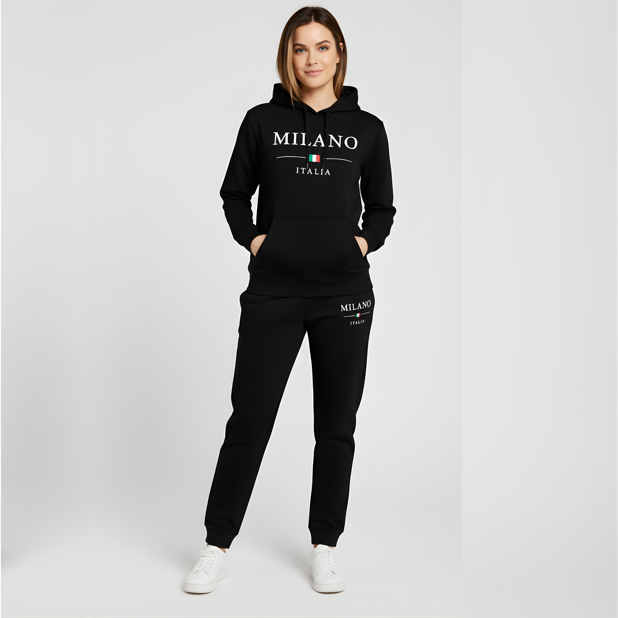 Milano Italia Women's Black Sweat Suit - Premium Hoodie & Joggers Set