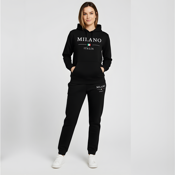 Milano Italia Women's Black Sweat Suit - Premium Hoodie & Joggers Set