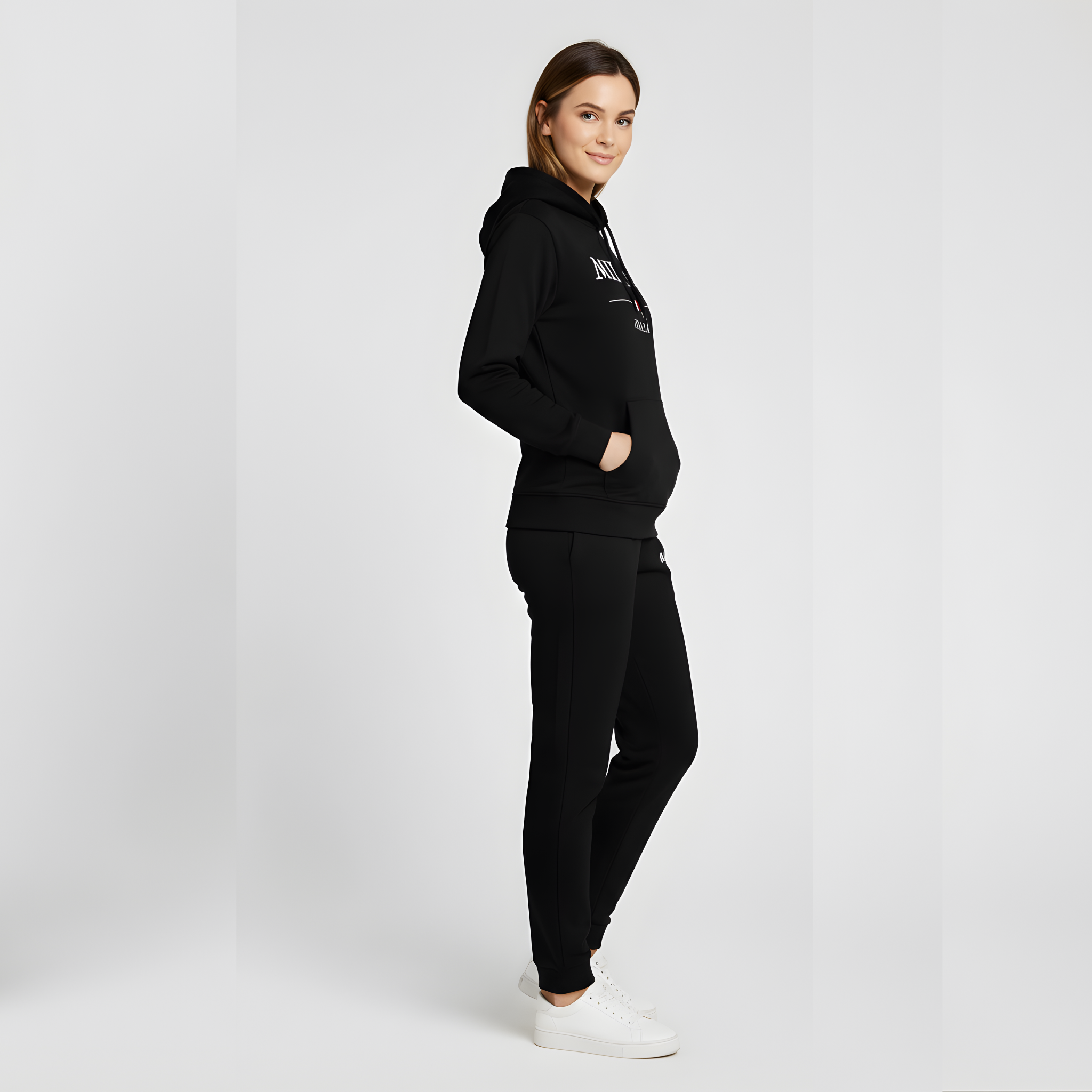 Milano Italia Women's Black Sweat Suit - Premium Hoodie & Joggers Set