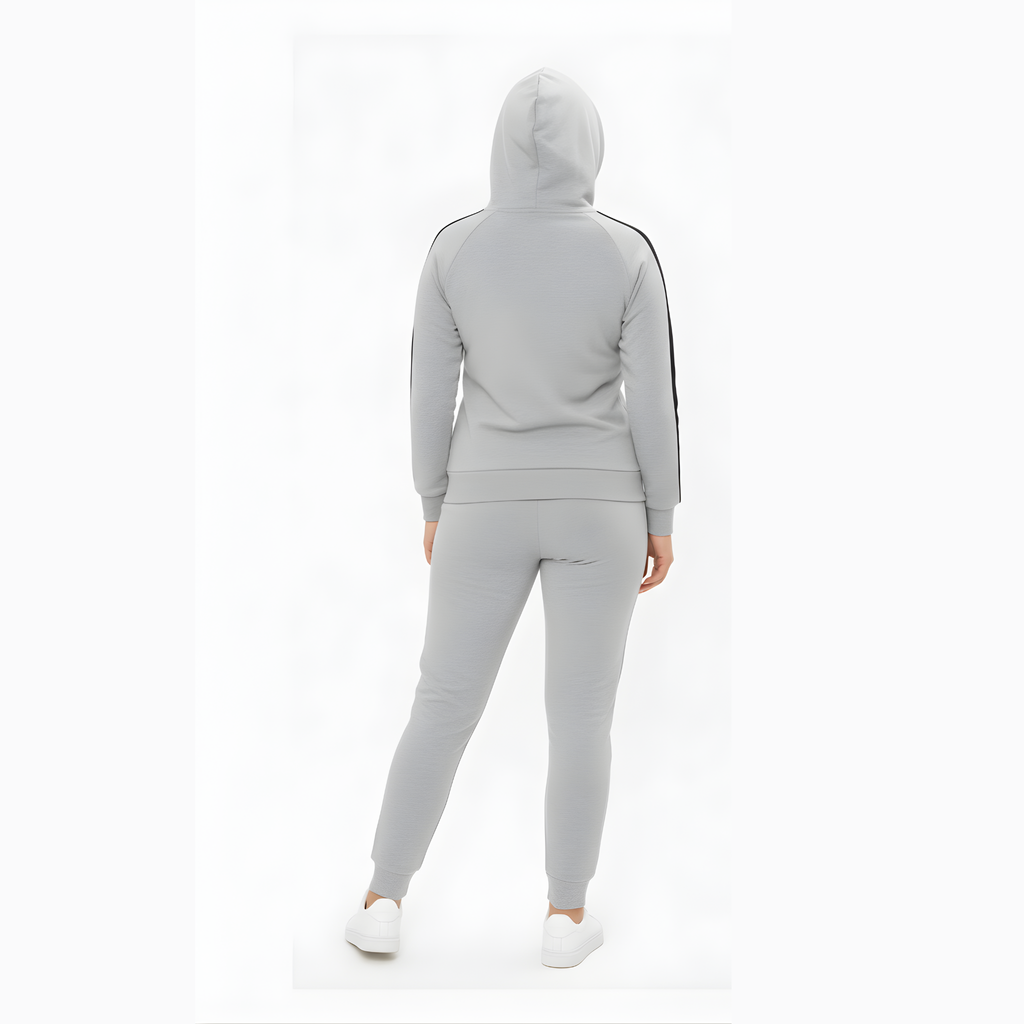 Women's Grey Striped Detail Sweat Suit - Hoodie & Joggers Set
