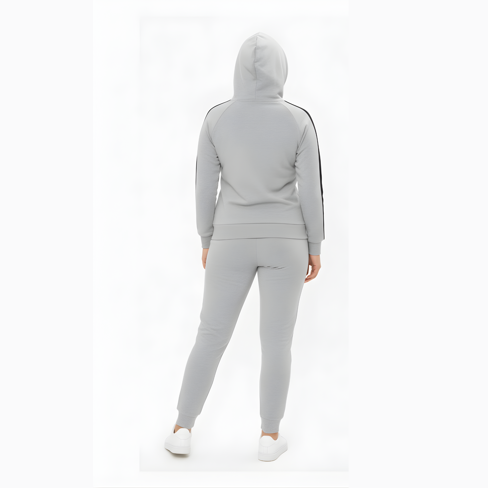 Women's Grey Striped Detail Sweat Suit - Hoodie & Joggers Set