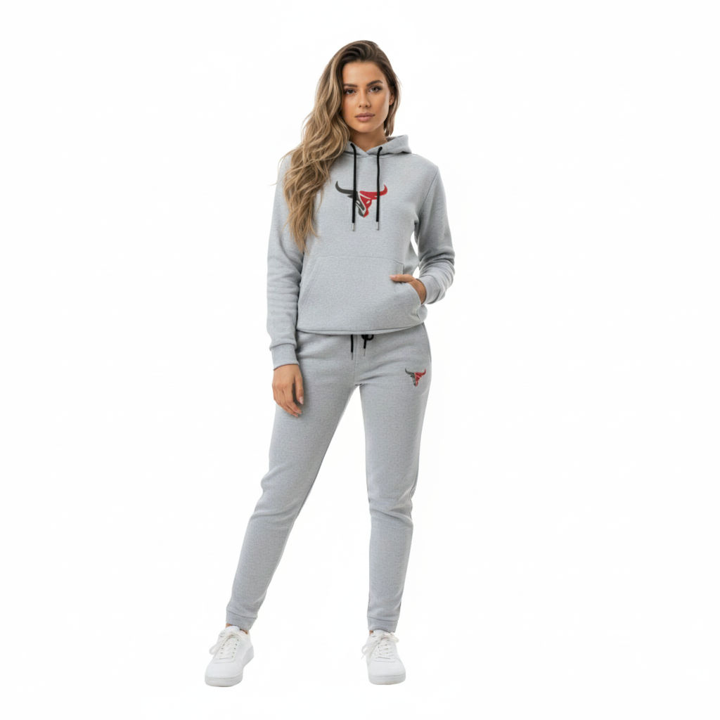 Women's Premium Gray Tracksuit | Athletic Striped Hoodie & Jogger Set