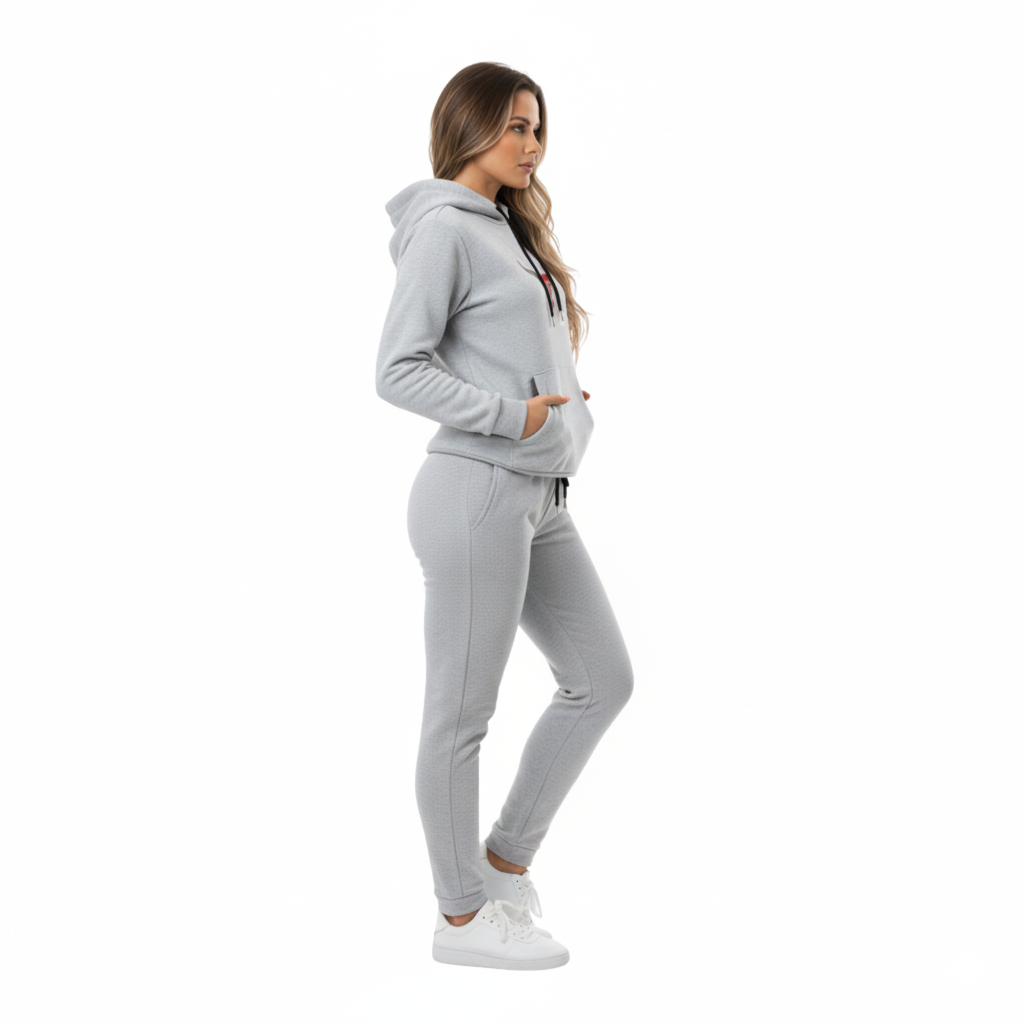 Women's Premium Gray Tracksuit | Athletic Striped Hoodie & Jogger Set