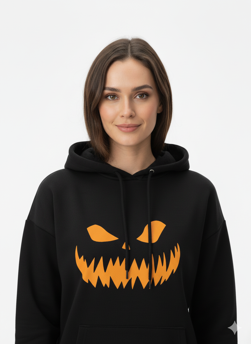 Menacing Jack-o'-Lantern Face Halloween Hoodie - Fierce Orange Pumpkin Black hoodie