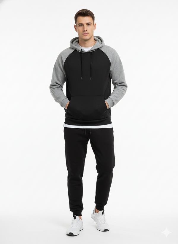 Men's Casual Pullover Hoodie - Grey &  Black