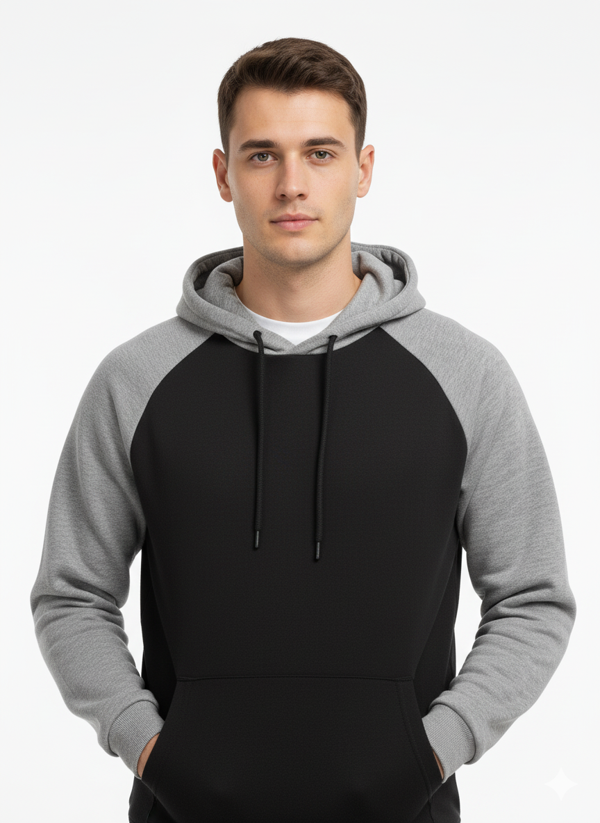 Men's Bold Black & Grey Raglan Hoodie & Jogger Tracksuit Set
