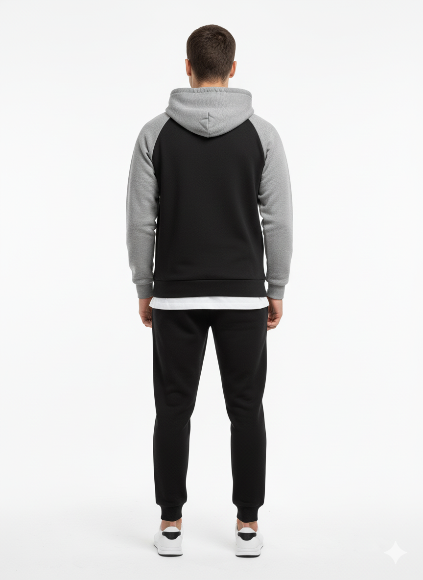 Men's Bold Black & Grey Raglan Hoodie & Jogger Tracksuit Set