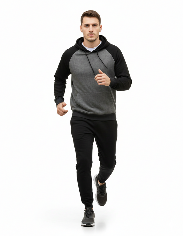 Men's  Casual Pullover Hoodie - Black & Grey