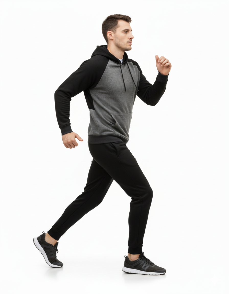 Men's Two-Tone Raglan Hoodie & Jogger Tracksuit - Black & Grey