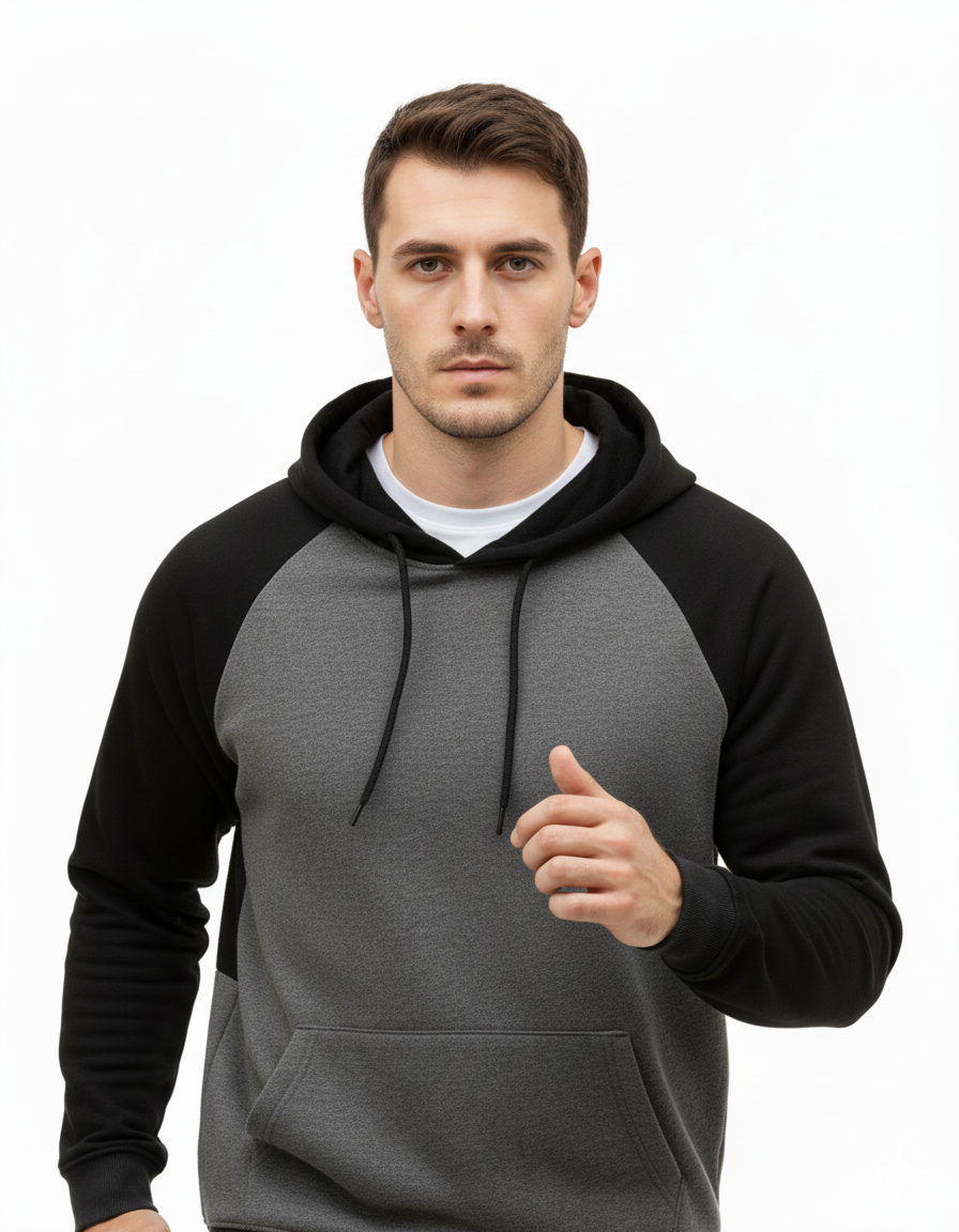 Men's Two-Tone Raglan Hoodie & Jogger Tracksuit - Black & Grey