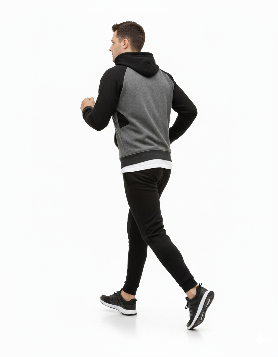 Men's Two-Tone Raglan Hoodie & Jogger Tracksuit - Black & Grey