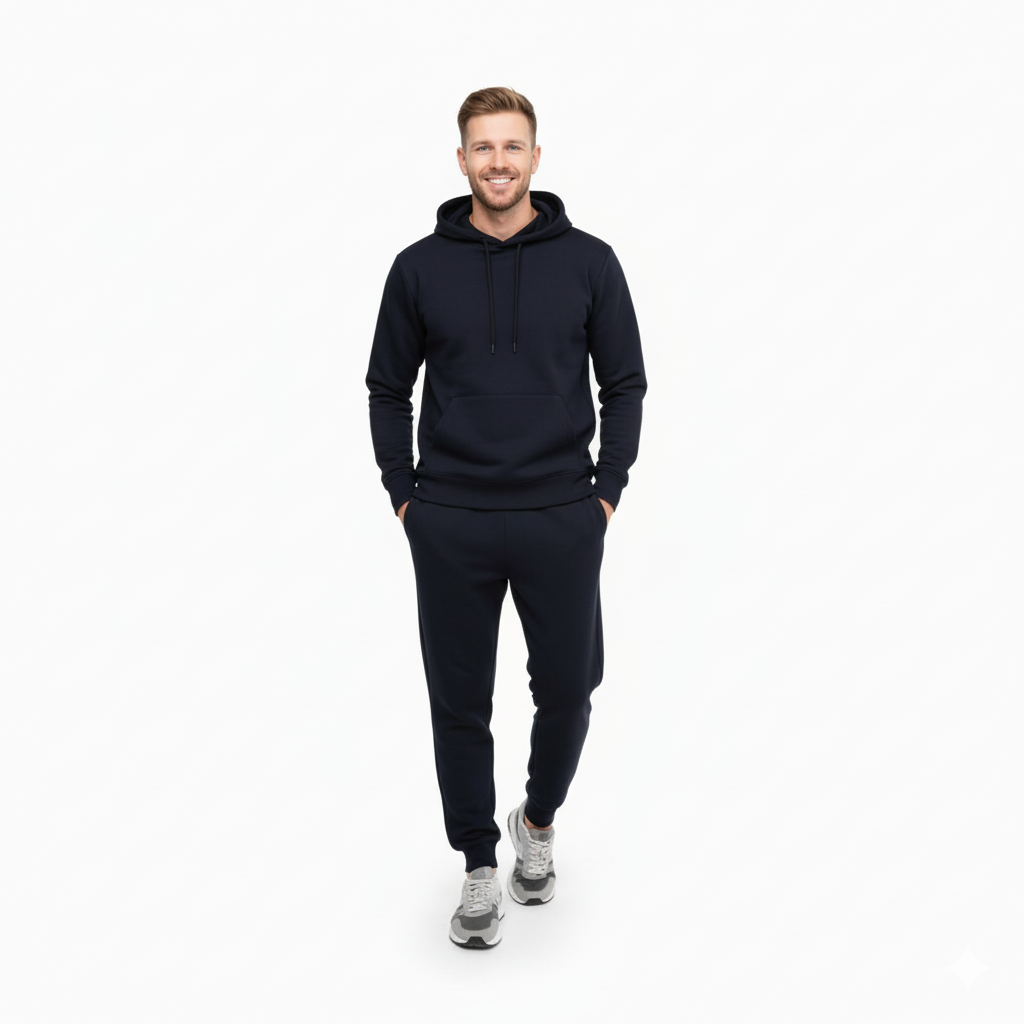 Men's Classic Navy Blue Fleece Tracksuit - Hoodie & Joggers Set