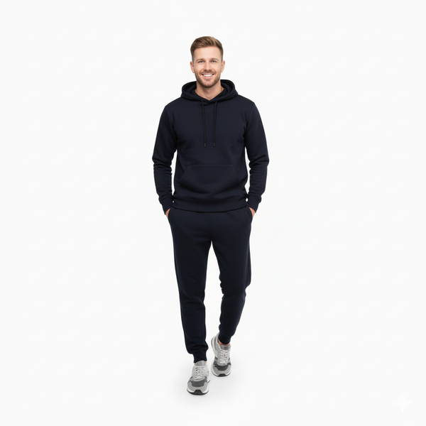 Men's Classic Navy Blue Fleece Tracksuit - Hoodie & Joggers Set