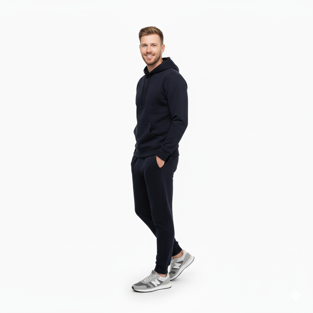 Men's Classic Navy Blue Fleece Tracksuit - Hoodie & Joggers Set