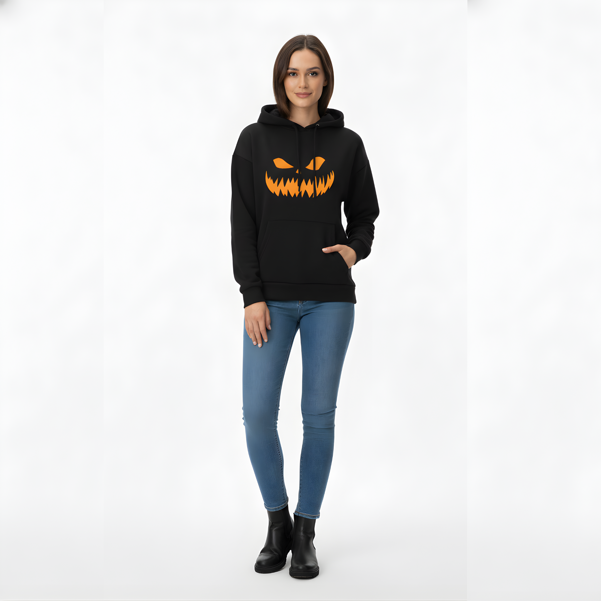 Menacing Jack-o'-Lantern Face Halloween Hoodie - Fierce Orange Pumpkin Black hoodie