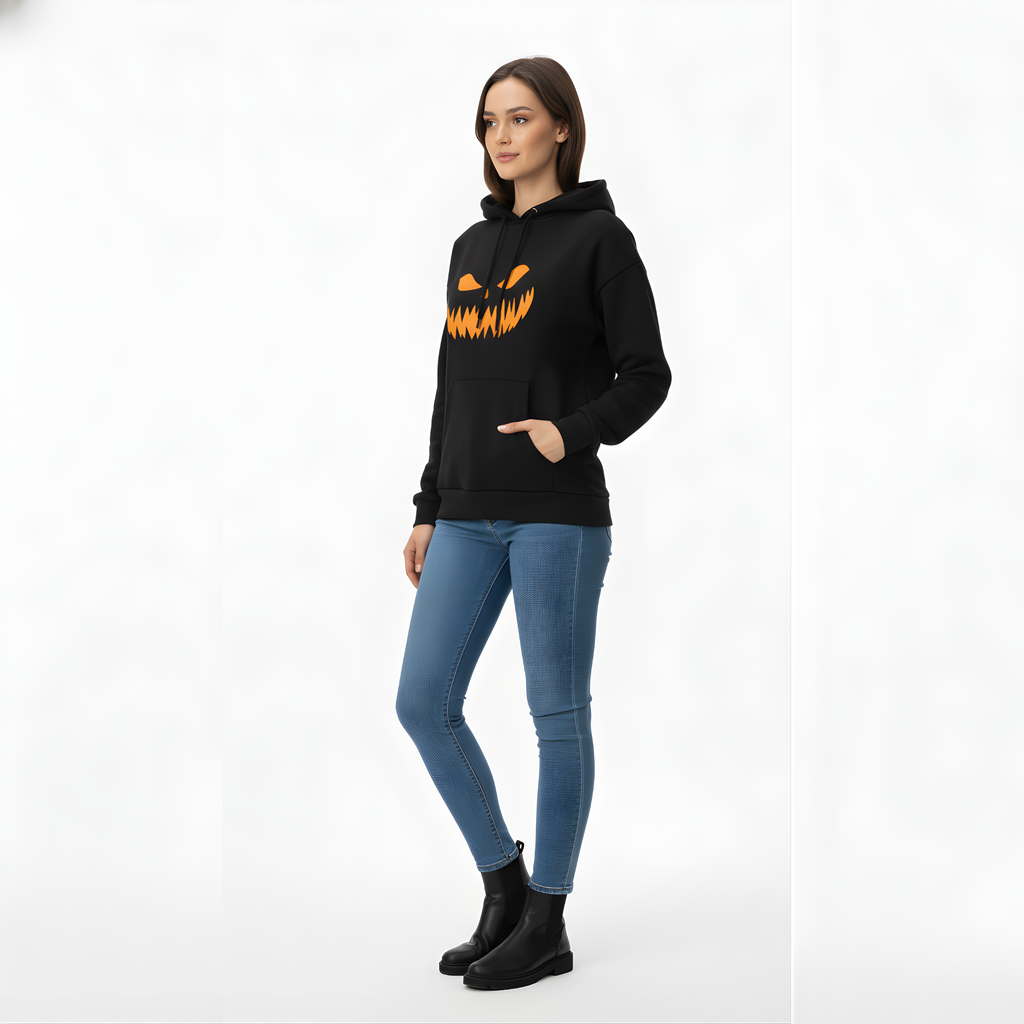 Menacing Jack-o'-Lantern Face Halloween Hoodie - Fierce Orange Pumpkin Black hoodie