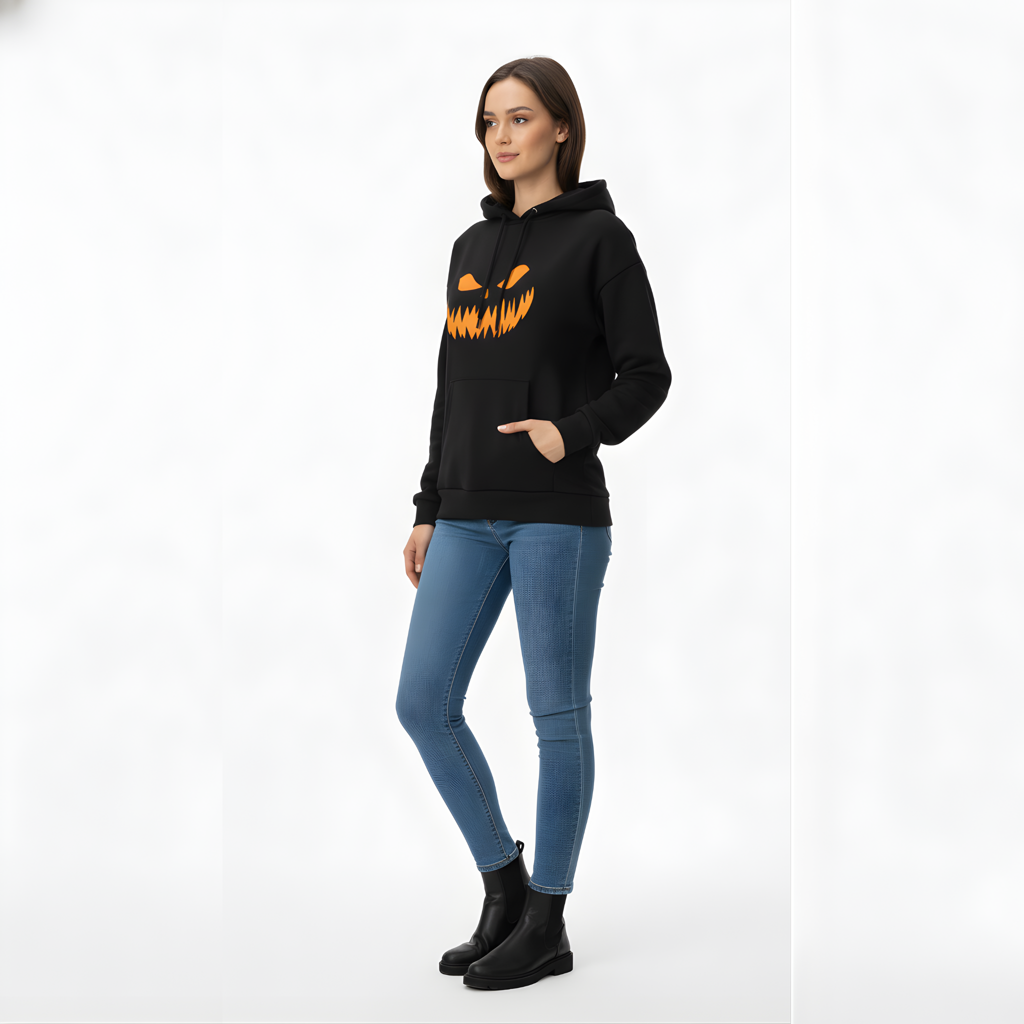 Menacing Jack-o'-Lantern Face Halloween Hoodie - Fierce Orange Pumpkin Black hoodie