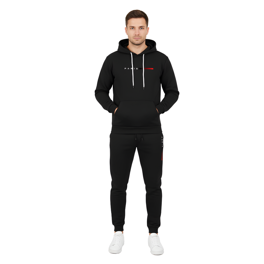 Minimalist "PARIS" Hoodie & Jogger Set | Black Streetwear Collection