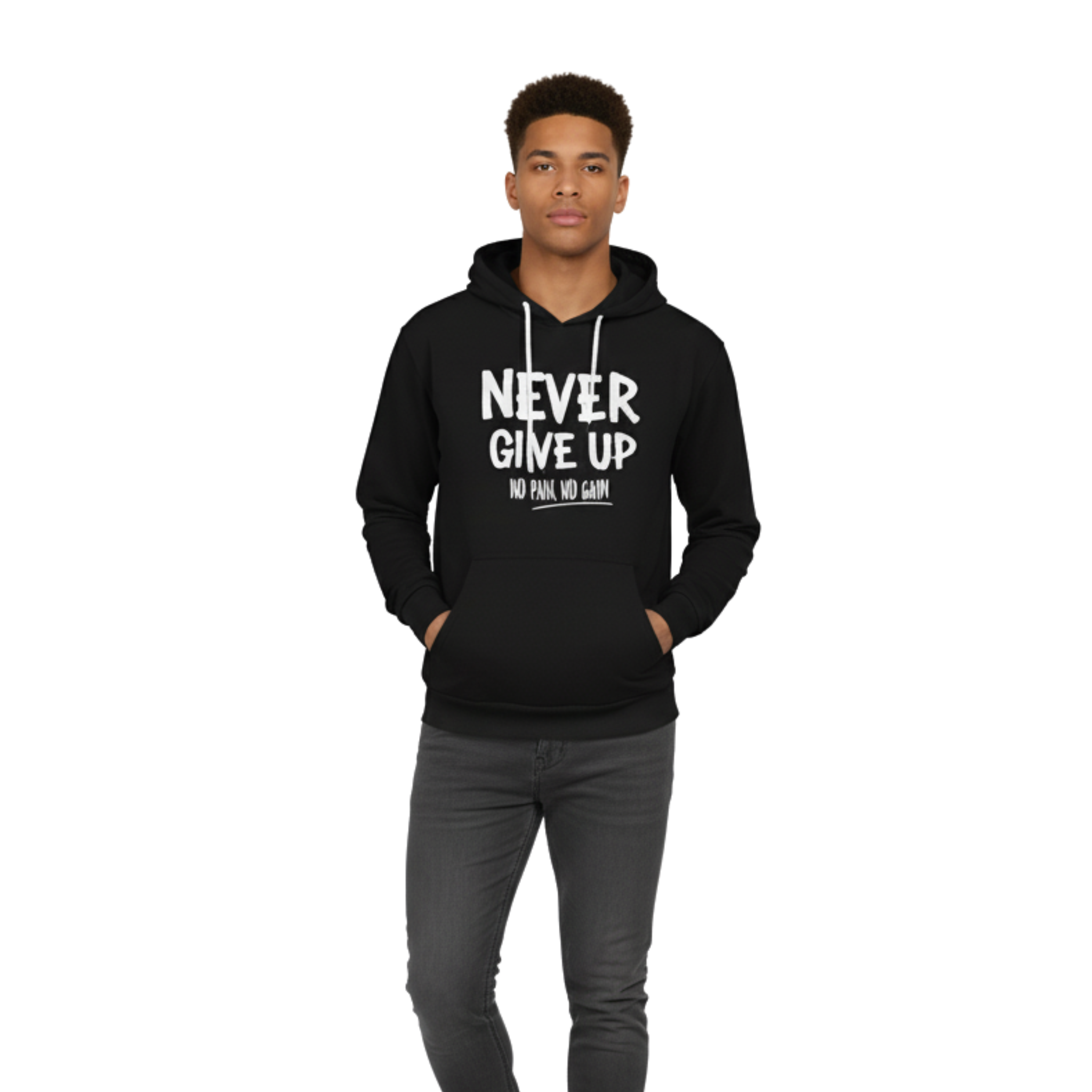 "Never Give Up" Navy Hoodie | No Pain. No Gain. Motivation