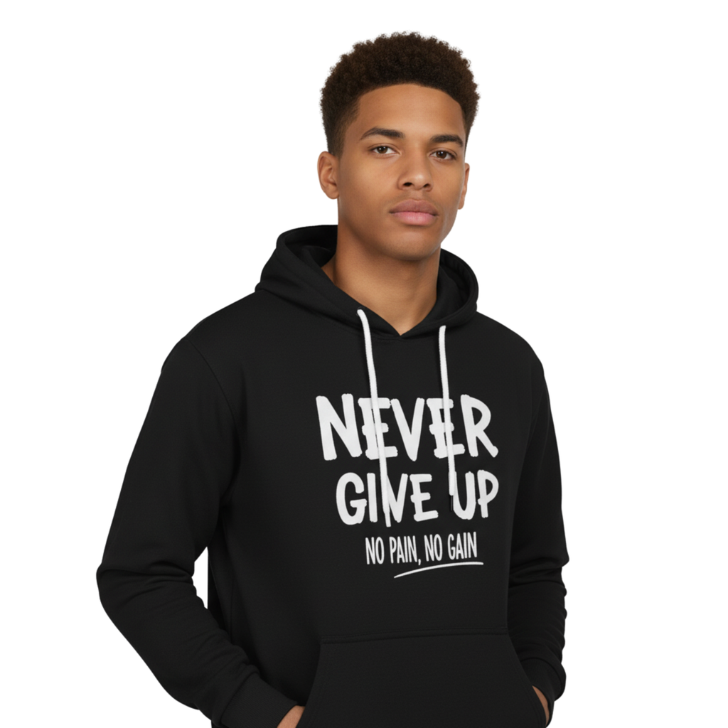 "Never Give Up" Navy Hoodie | No Pain. No Gain. Motivation