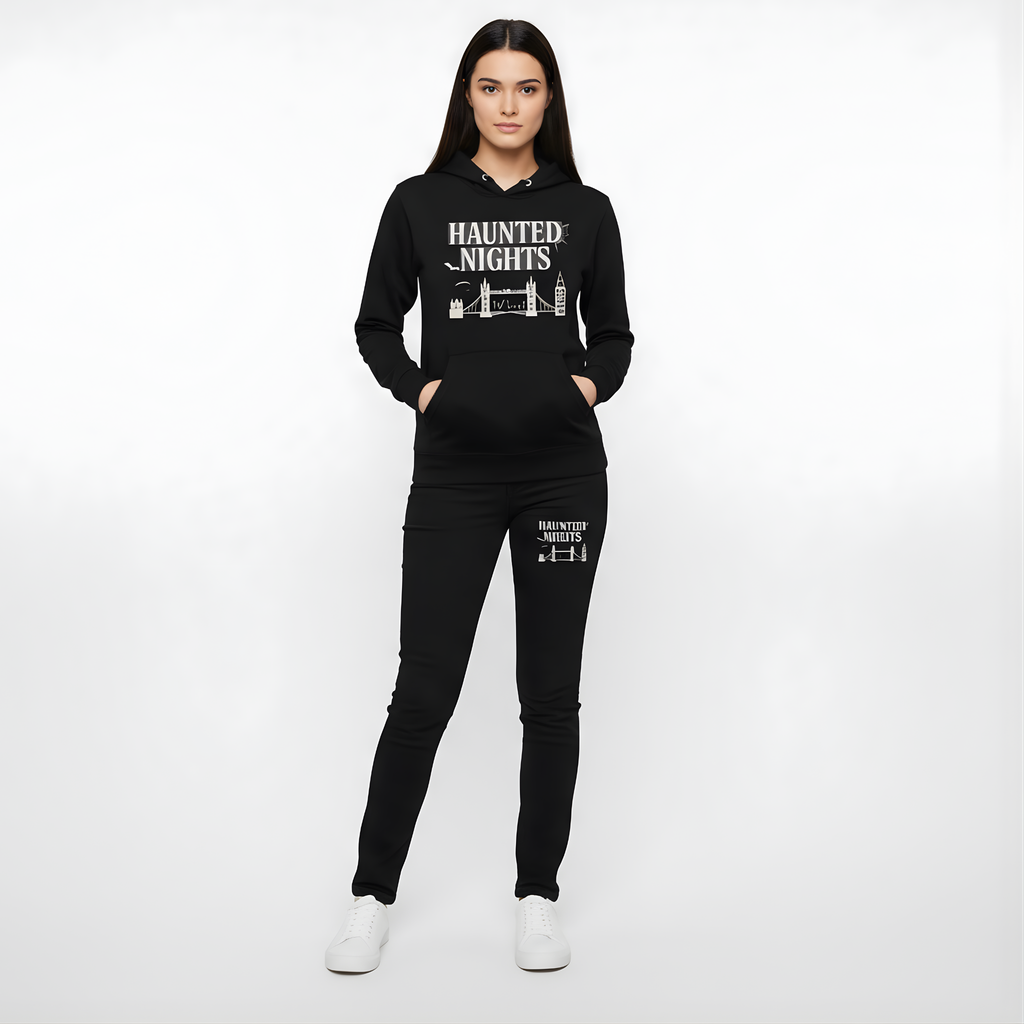 "Haunted Nights London" Halloween Hoodie - Tower Bridge & Big Ben Spooky Black hoodie