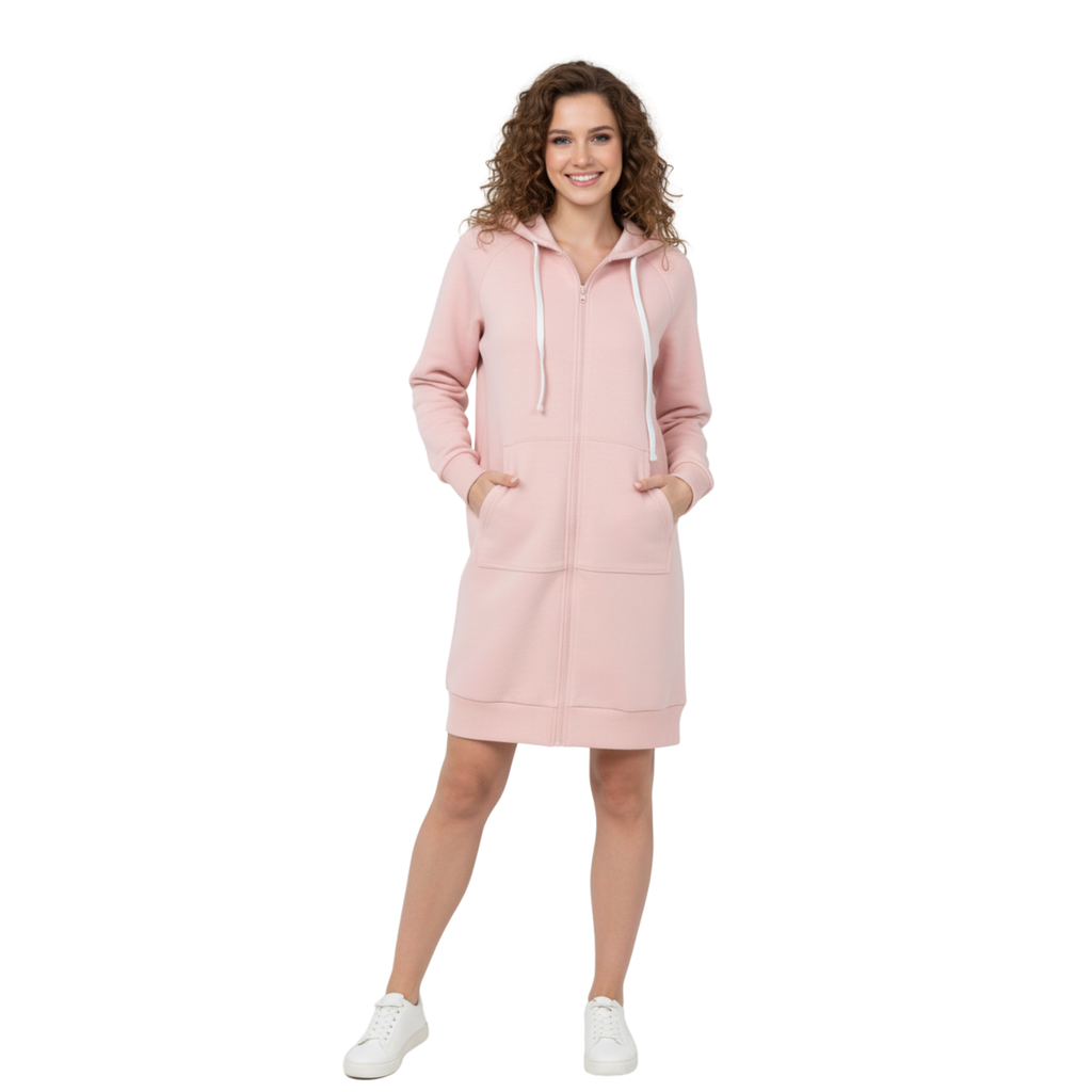 The Blush Pink Hoodie Dress - Cozy Loungewear with Pockets