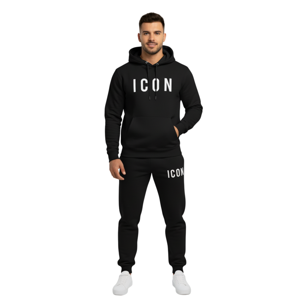 Essential Black ICON Fleece Hoodie & Jogger Set