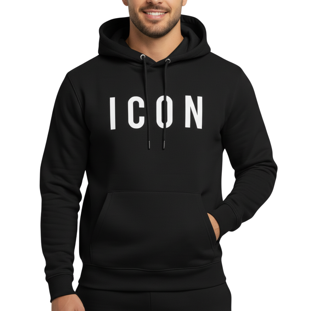 Essential Black ICON Fleece Hoodie & Jogger Set