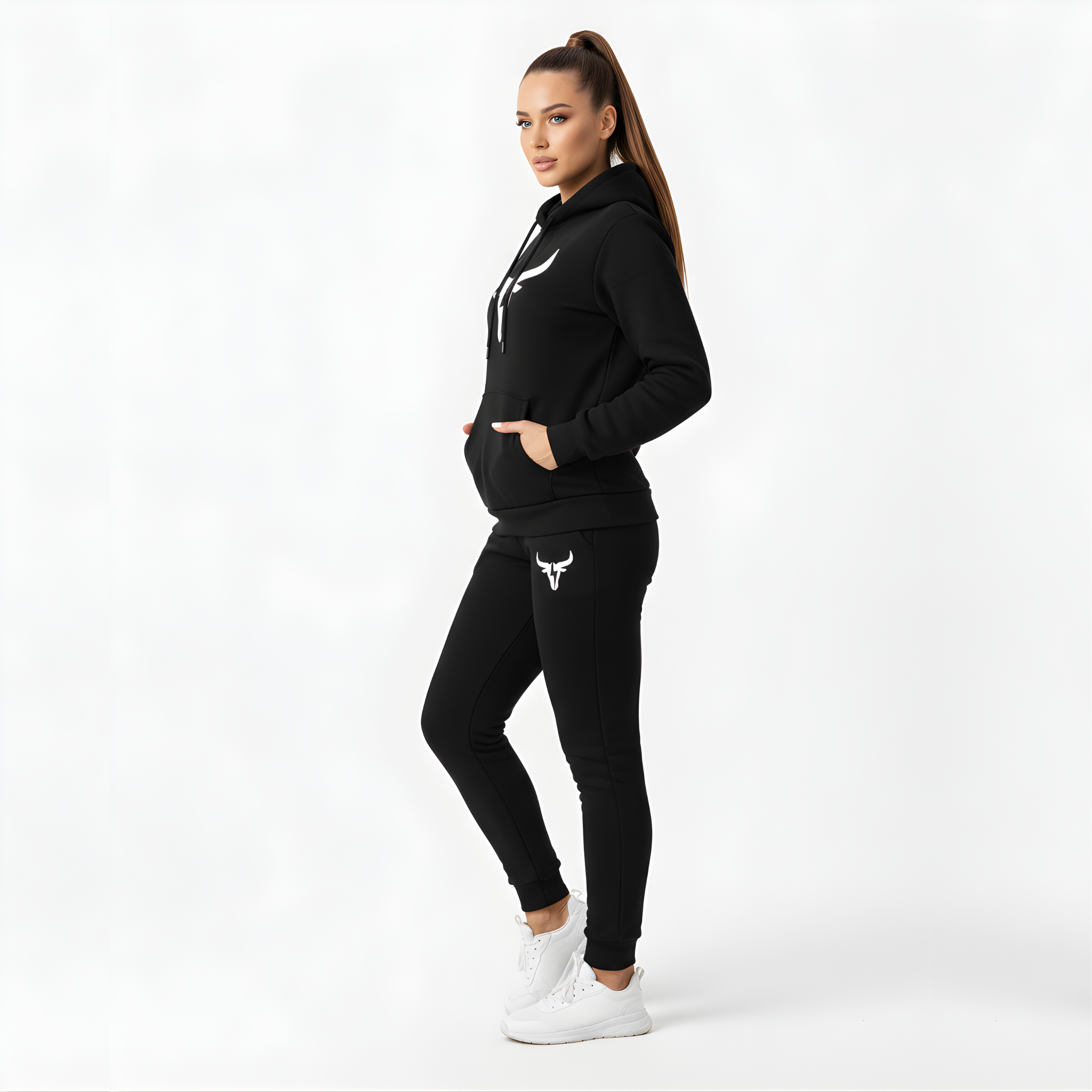 "Electric Bull" Black & White Athleisure Hoodie - High-Impact Fitness hoodie