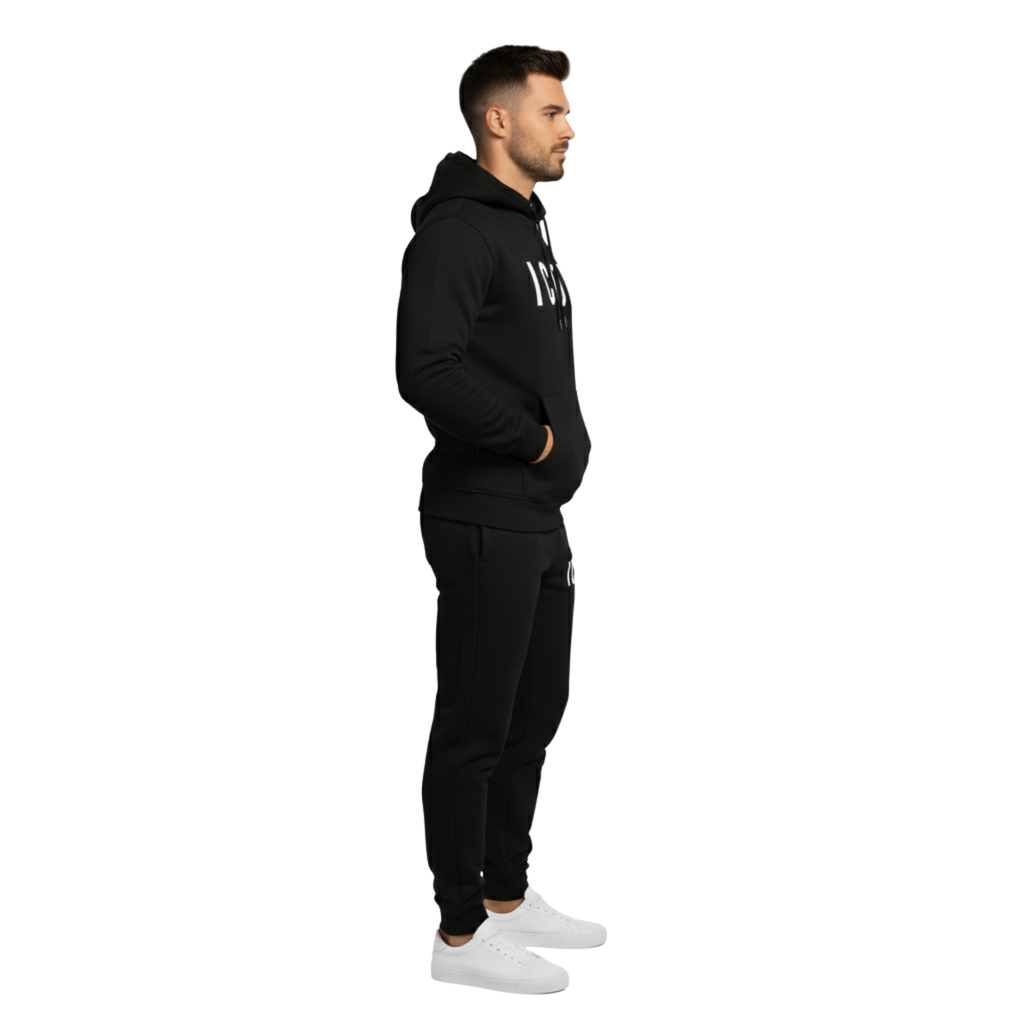Essential Black ICON Fleece Hoodie & Jogger Set