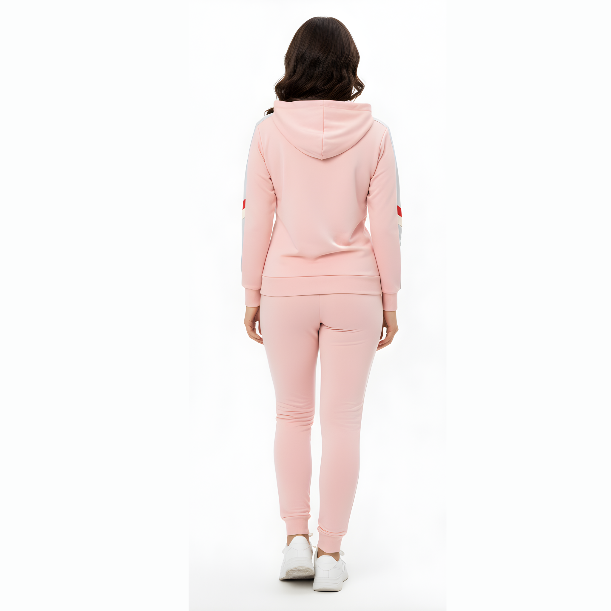 Women's Pink & Grey Striped Detail Sweat Suit - Hoodie & Joggers Set