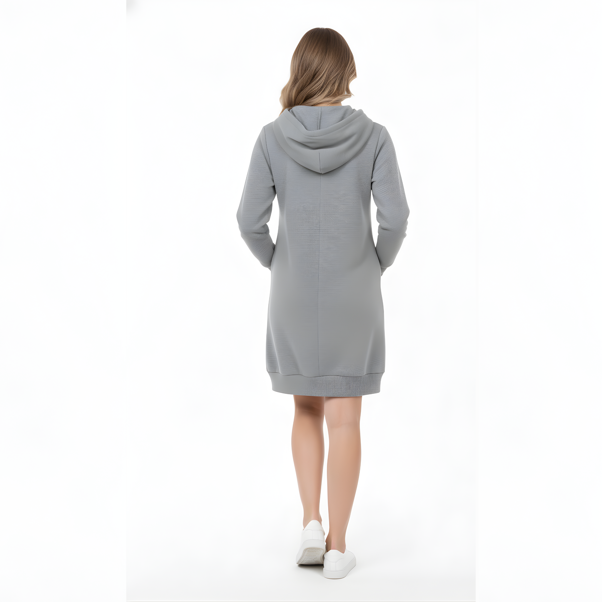The Cozy Chic" Grey Knit Hoodie Dress - Loungewear Style with Pockets