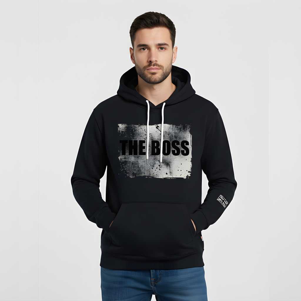 The Boss Hoodie | Bold Black & Distressed Graphic