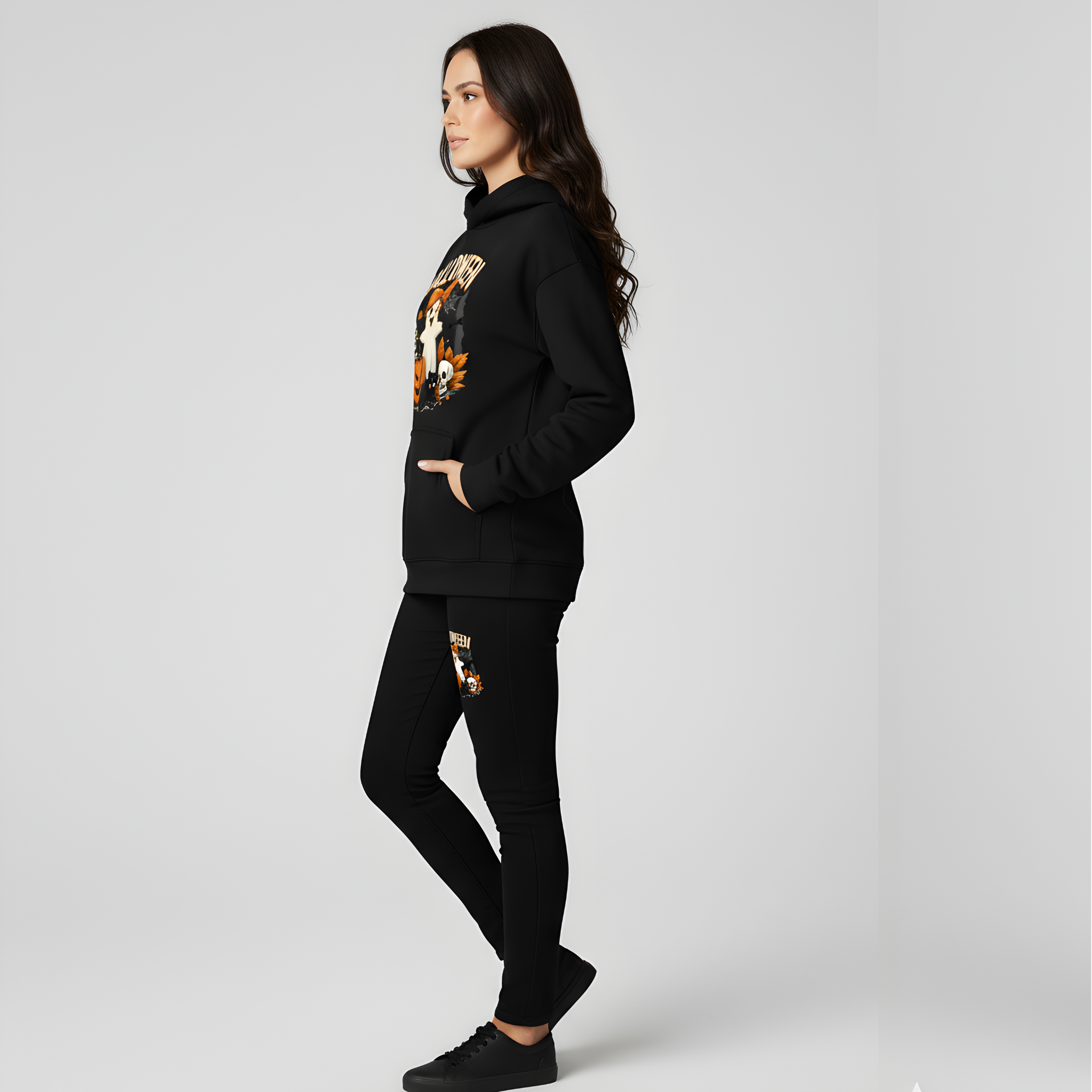 Spooky Crew Cute Ghost Black Cat & Pumpkin Halloween Hoodie - Classic Autumn hoodie