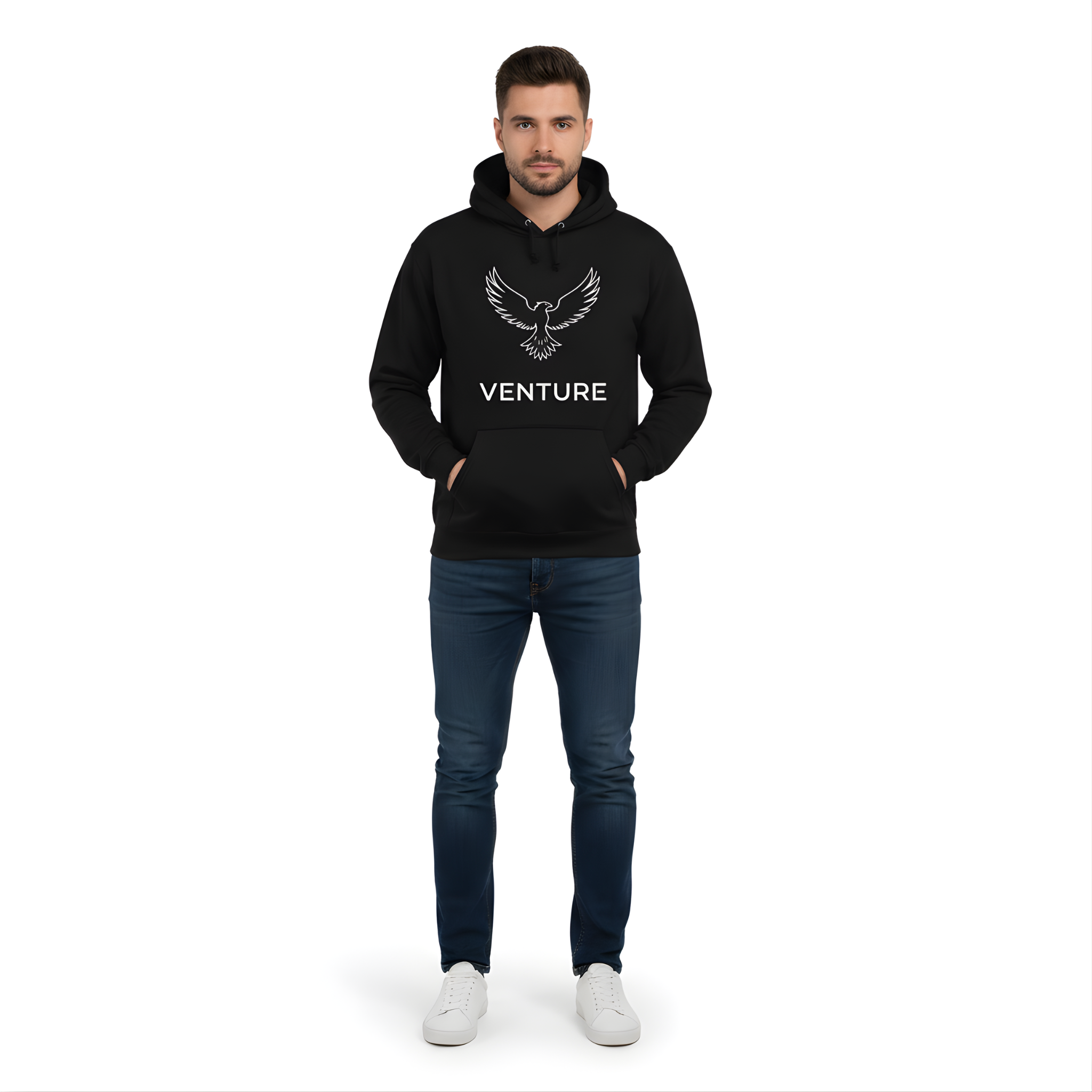 The "Venture" Black Hoodie | Free Spirit Eagle Graphic