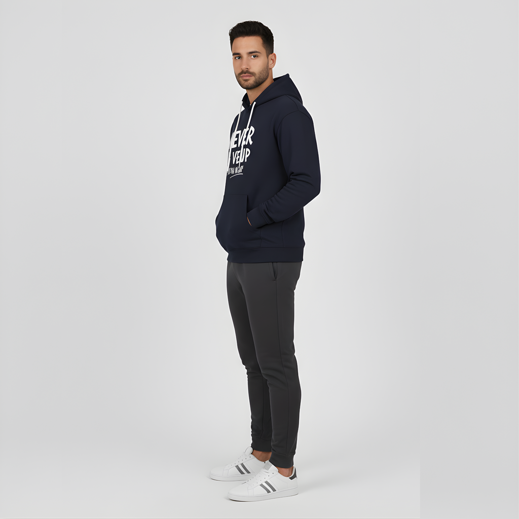 "Never Give Up" Navy Hoodie | No Pain. No Gain. Motivation