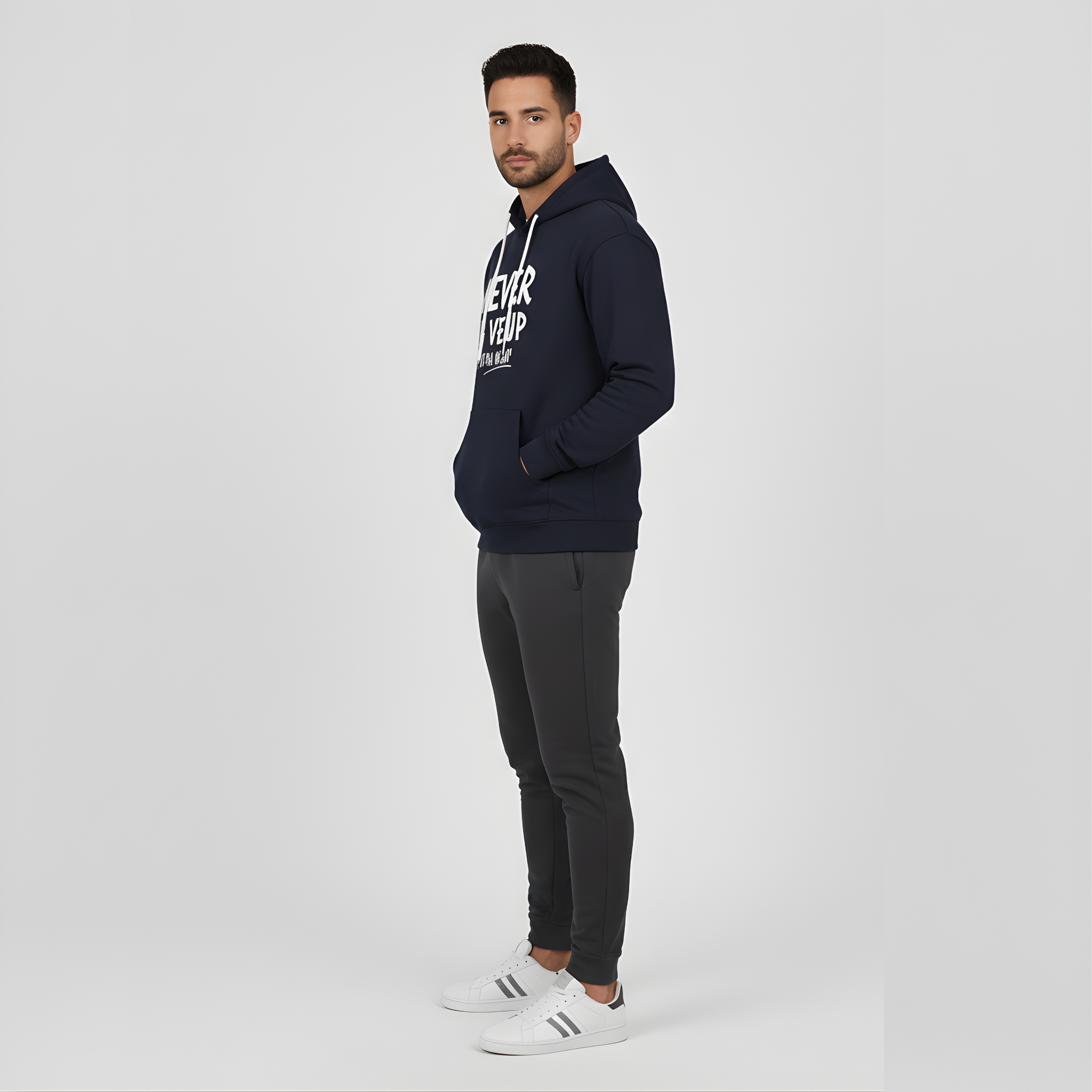 "Never Give Up" Navy Hoodie | No Pain. No Gain. Motivation