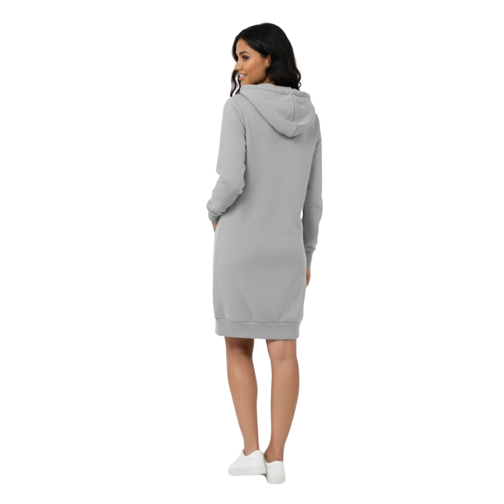 The Cozy Chic" Grey Knit Hoodie Dress - Loungewear Style with Pockets
