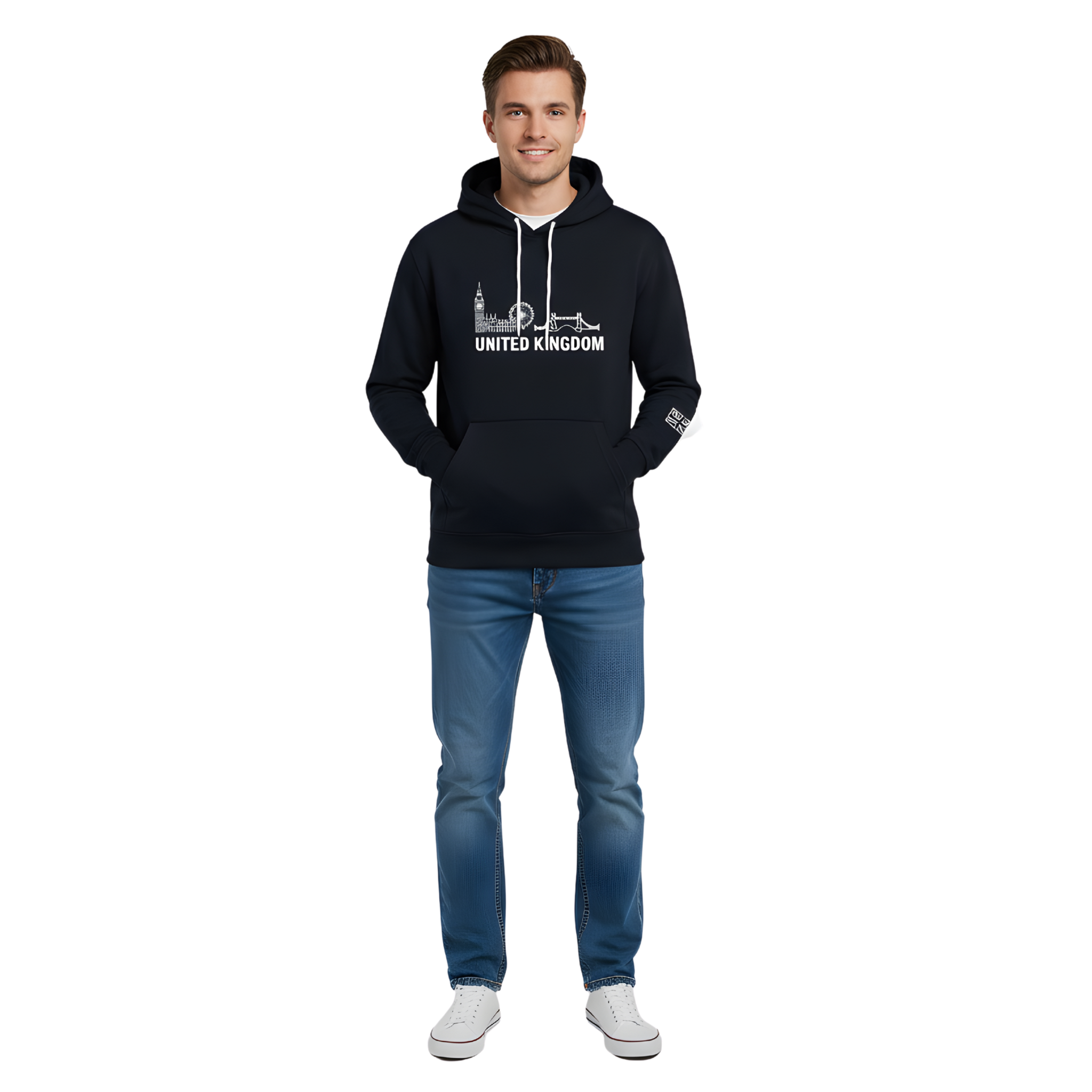 United Kingdom Skyline Hoodie - Navy Blue Pullover Sweatshirt