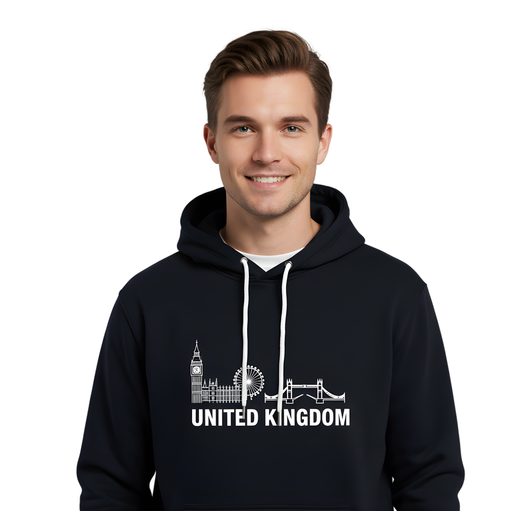 United Kingdom Skyline Hoodie - Navy Blue Pullover Sweatshirt