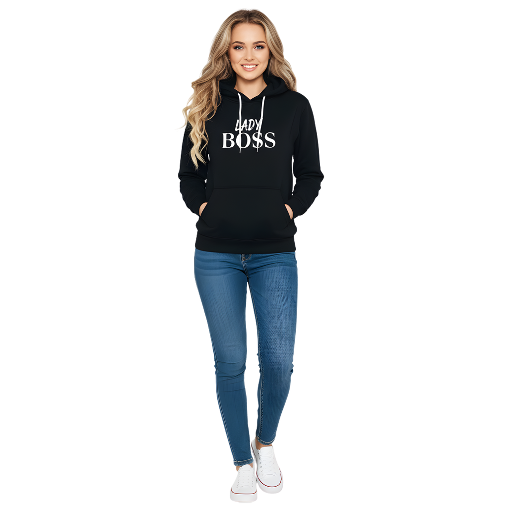 Lady Boss" Empowerment Hoodie - Black Pullover for Women