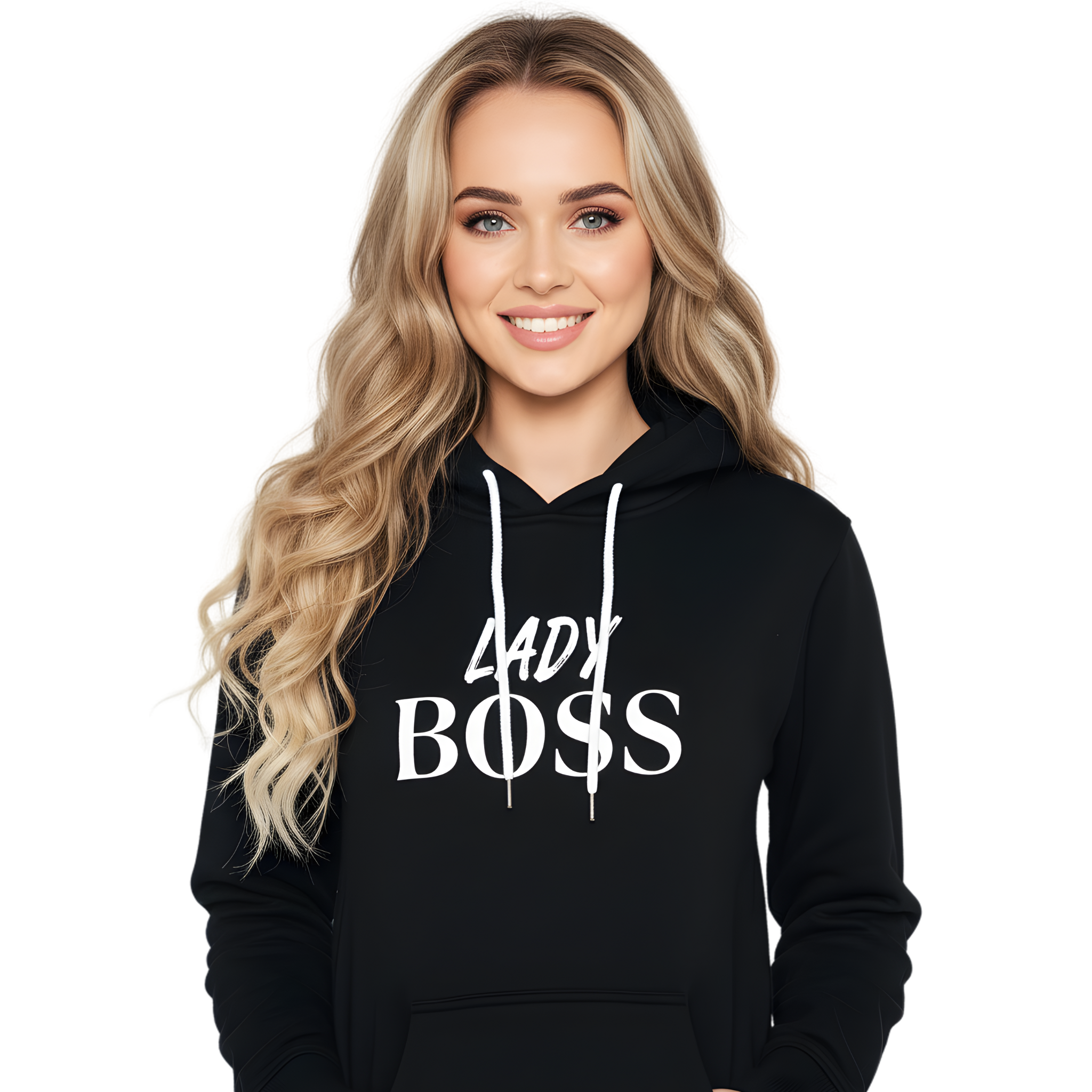 Lady Boss" Empowerment Hoodie - Black Pullover for Women
