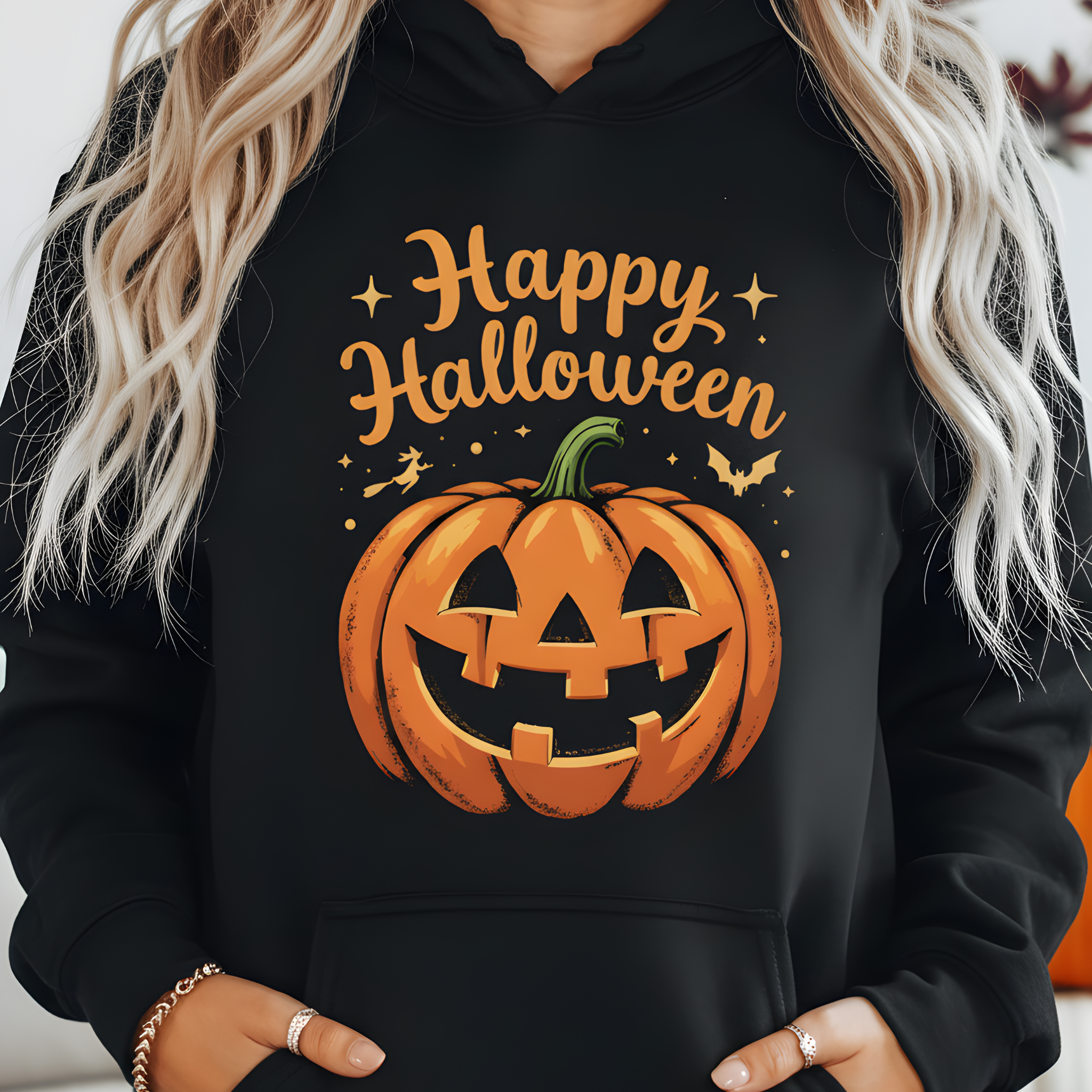 Happy Halloween Classic Jack-o'-Lantern Hoodie - Cozy Black Pumpkin Hoodie