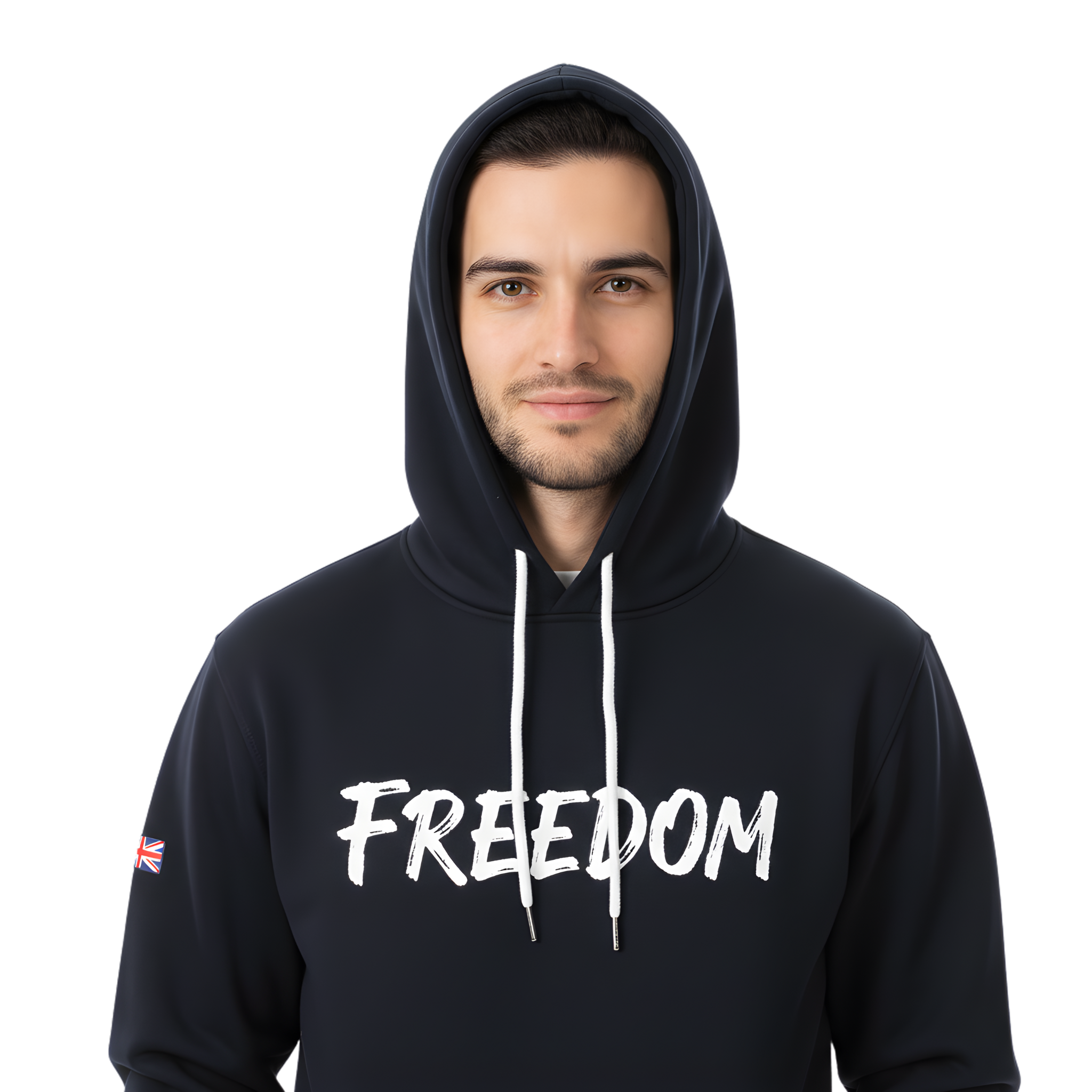 "FREEDOM" Graphic Hoodie - Men's Navy Blue Pullover with Flag Detail